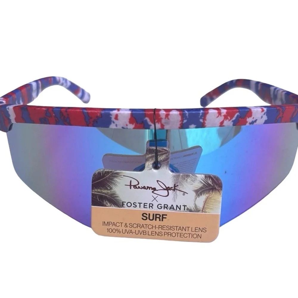 Panama Jack x Foster Grant Surf Sunglasses Unisex Blue Mirror Red White Blue NWT